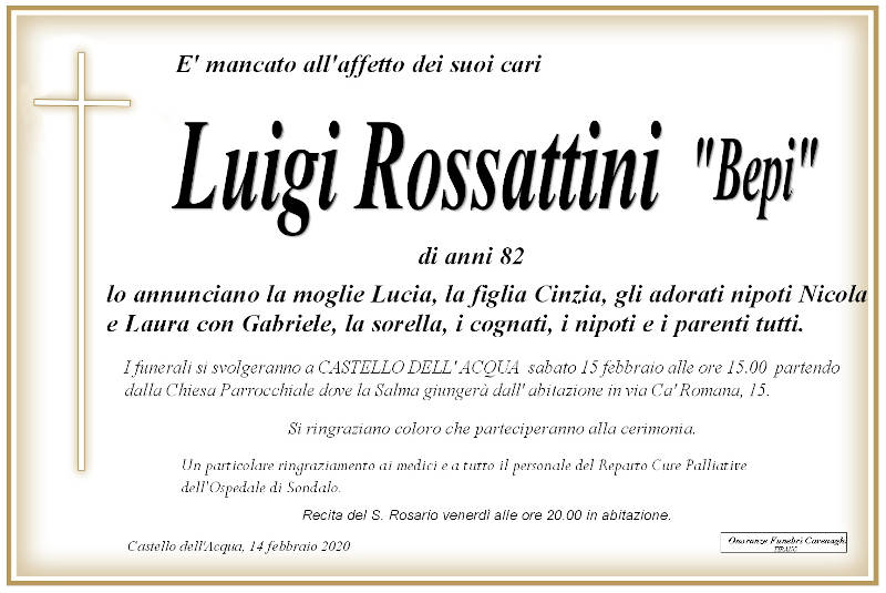 necrologio Rossattini Luigi "Bepi"