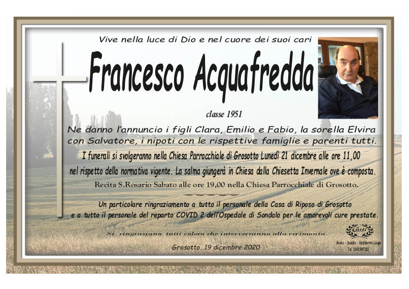 necrologio Acquafredda Francesco