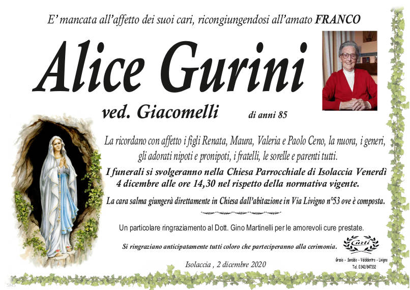 necrologio Gurini Alice