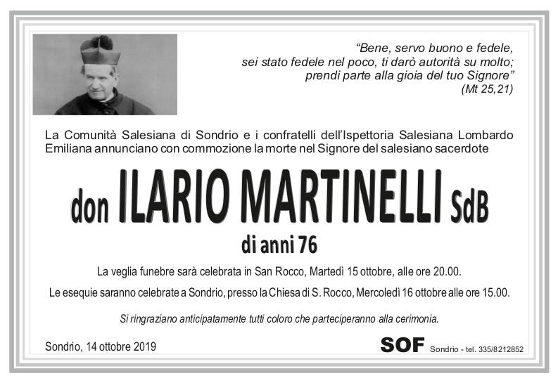 necrologio don Ilario Martinelli