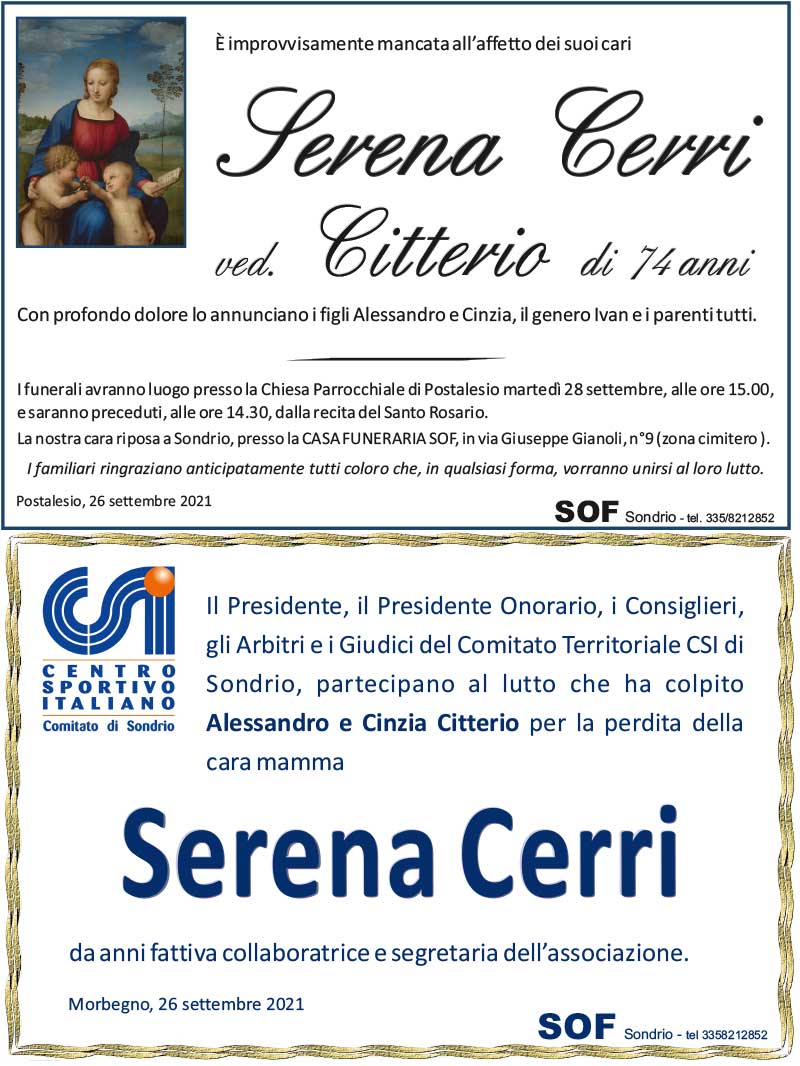 necrologio Cerri Serena