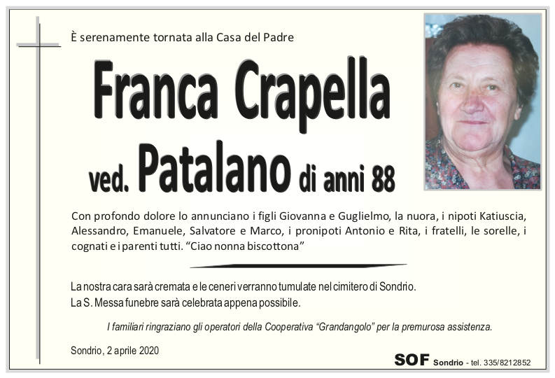 necrologio Crapella Franca