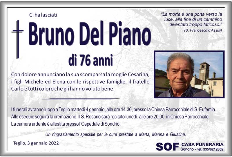 necrologio Del Piano Bruno