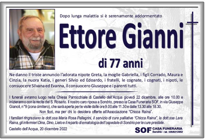 necrologio Gianni Ettore