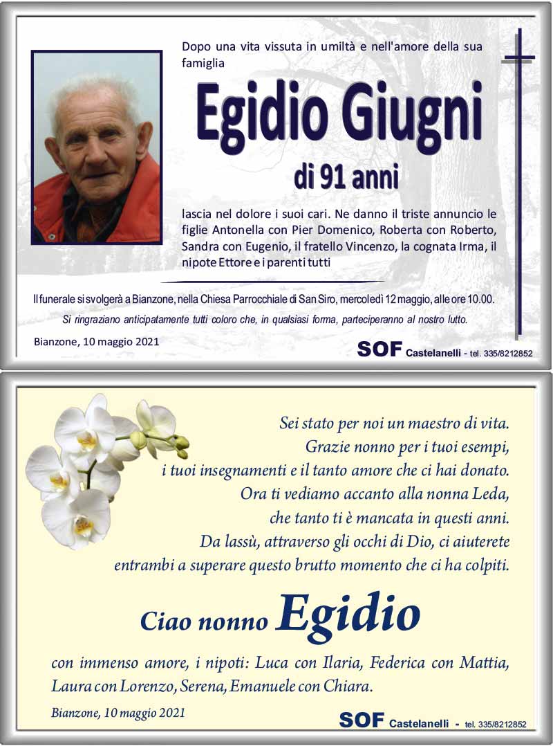 necrologio Giugni Egidio