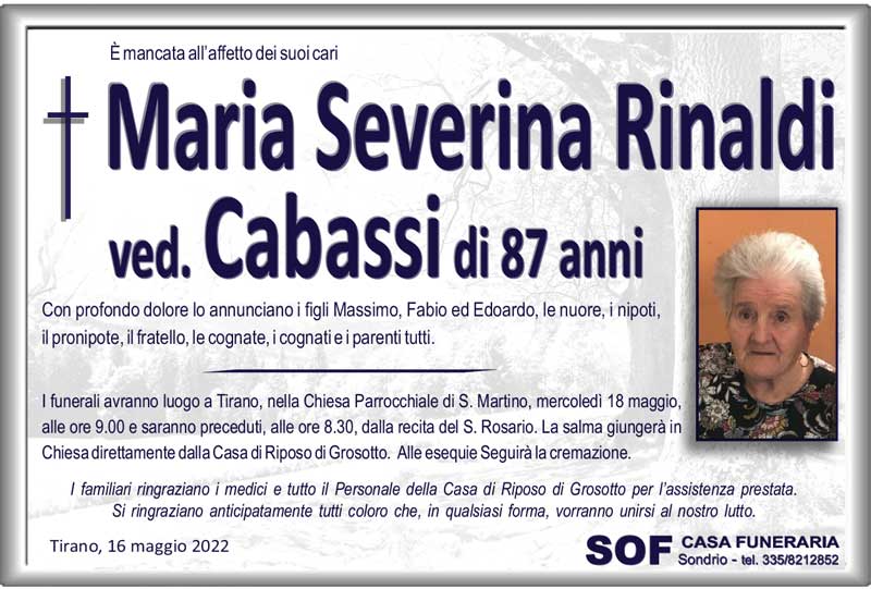 necrologio Maria Severina Rinaldi