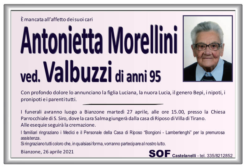 necrologio Morellini Antonietta