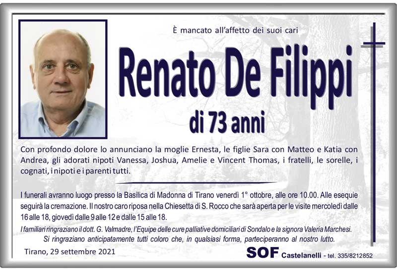 necrologio De Filippi Renato