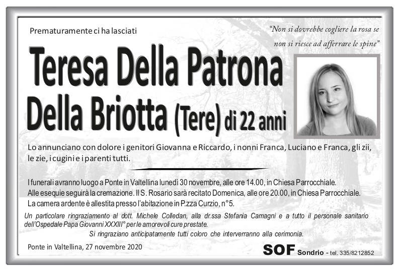 Teresa Della Patrona Della Briotta necrologio