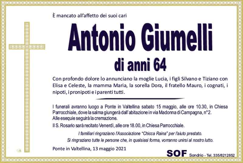 necrologio Giumelli Antonio