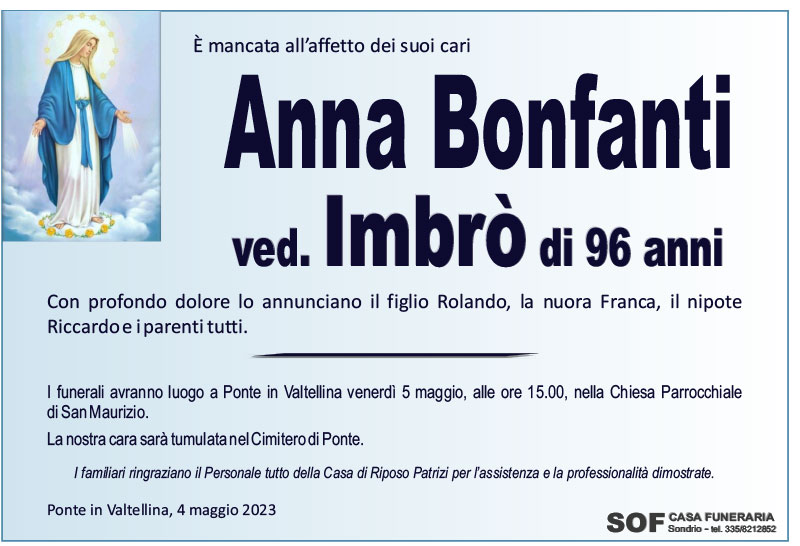 necrologio Bonfanti Anna