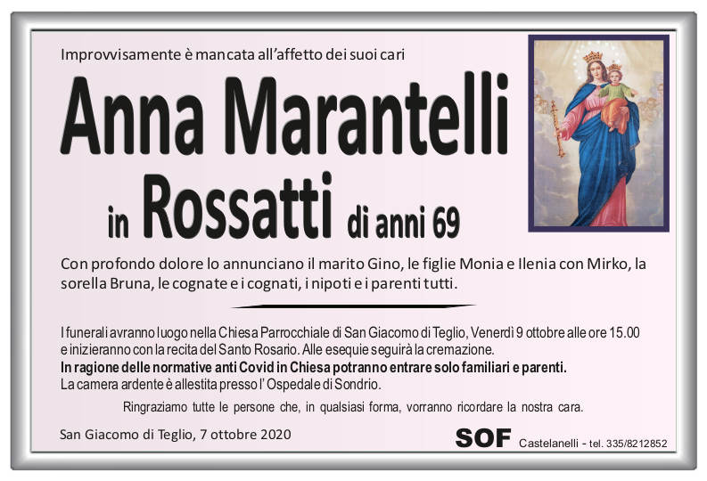 necrologio Marantelli Anna