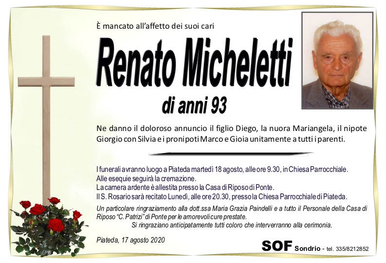necrologio Micheletti Renato