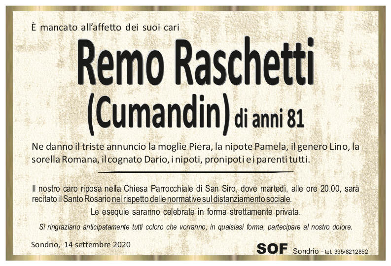 necrologio Raschetti Remo