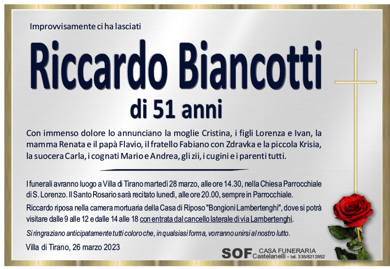 necrologio Biancotti Riccardo