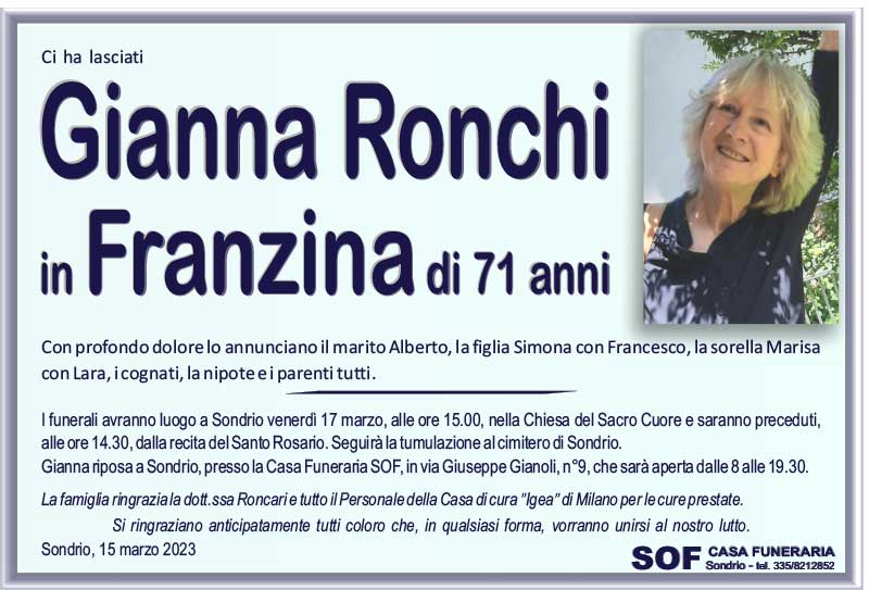 necrologio Ronchi Gianna
