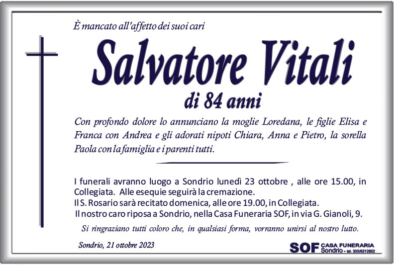 necrologio Vitali Salvatore