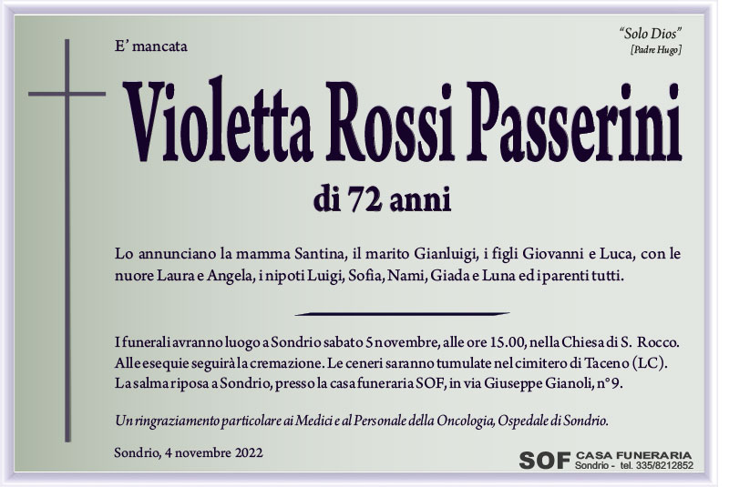 Violetta Rossi Passerini necrologio