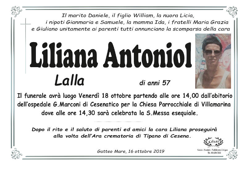 necrologio Antoniol Liliana