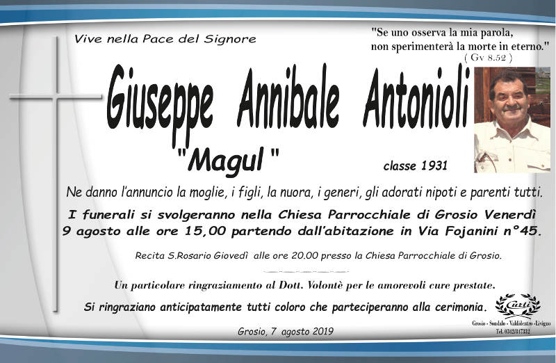 necrologio Antonioli Giuseppe Annibale