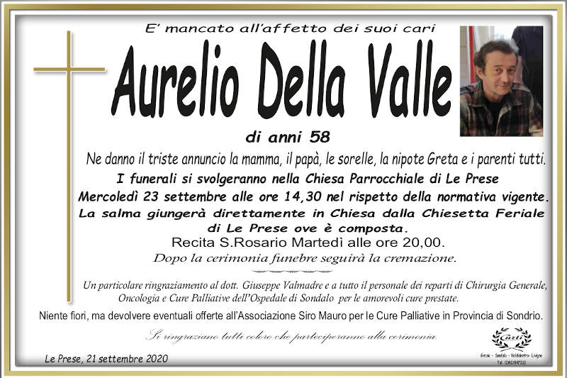 necrologio Della Valle Aurelio