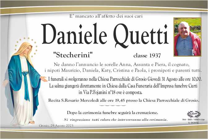 necrologio Quetti Daniele "Stecherini"