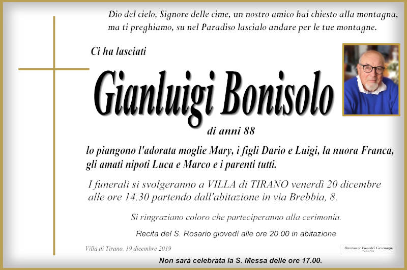 necrologio Bonisolo Gianluigi