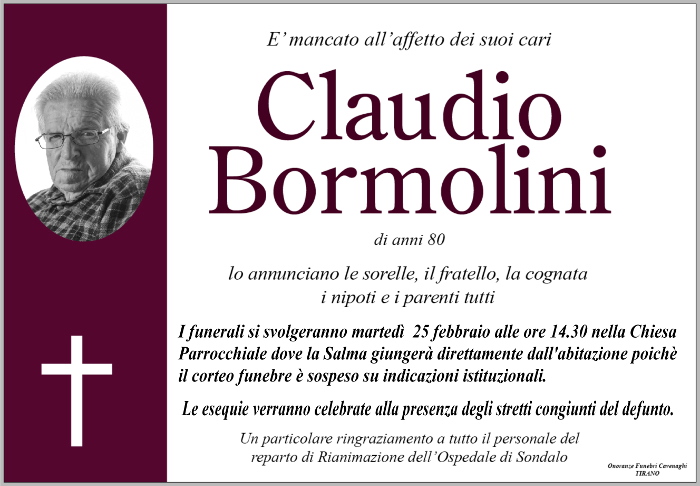 Necrologio Bormolini Claudio