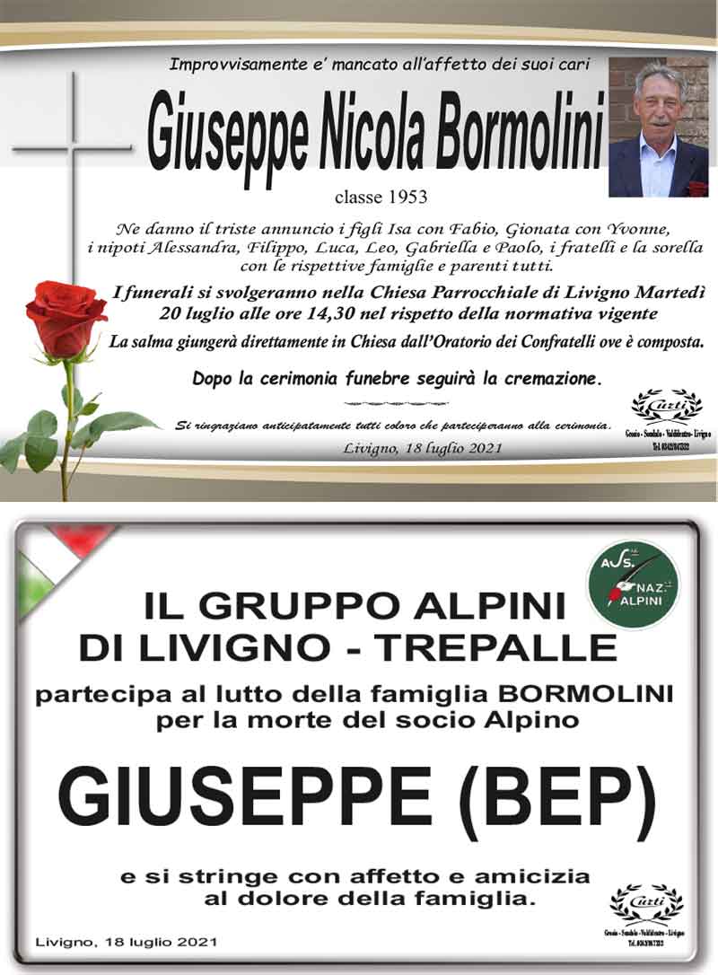 necrologio Giuseppe Nicola Bormolini