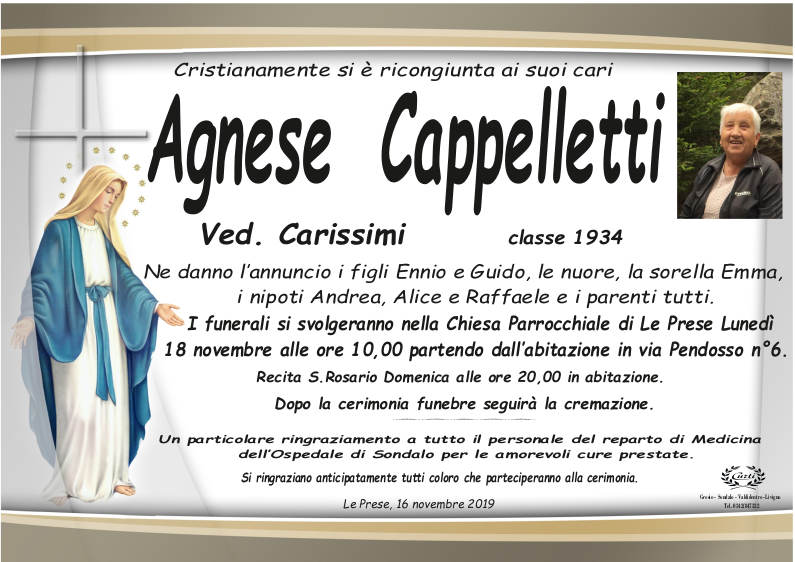 necrologio Cappelletti Agnese