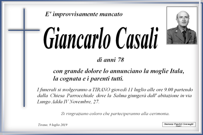 Necrologio Casali Giancarlo