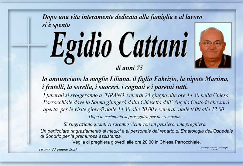 necrologio Cattani Egidio