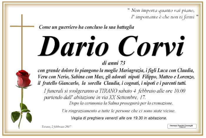 necrologio Corvi Dario