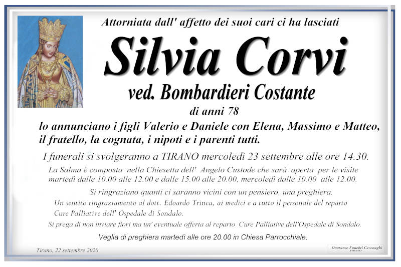 necrologio Corvi Silvia