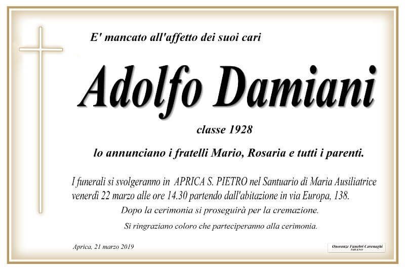 necrologio Damiani Adolfo