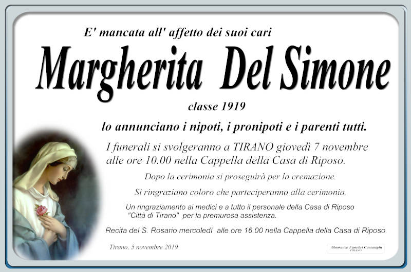 necrologio Del Simone Margherita