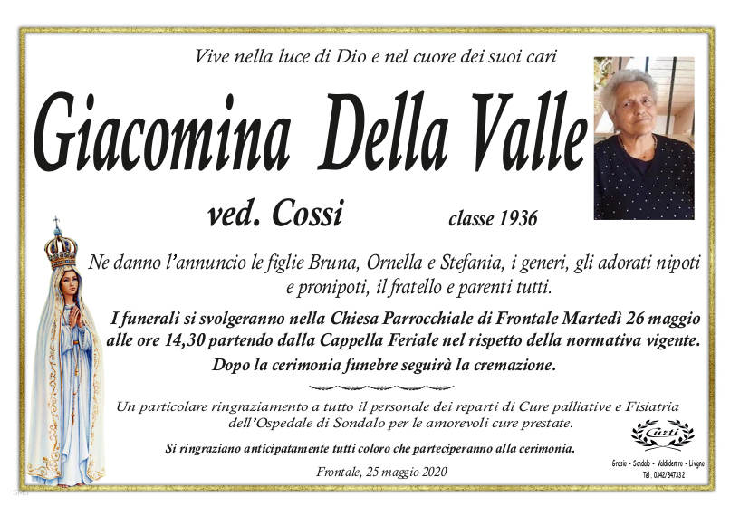 necrologio Della Valle Giacomina