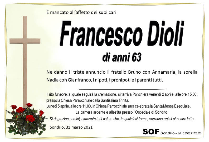 necrologio Dioli Francesco