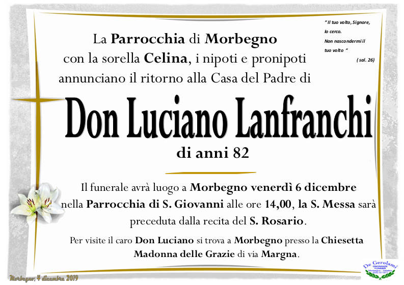 necrologio Don Luciano Lanfranchi