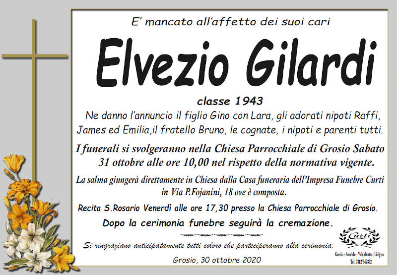 necrologio Gilardi Elvezio
