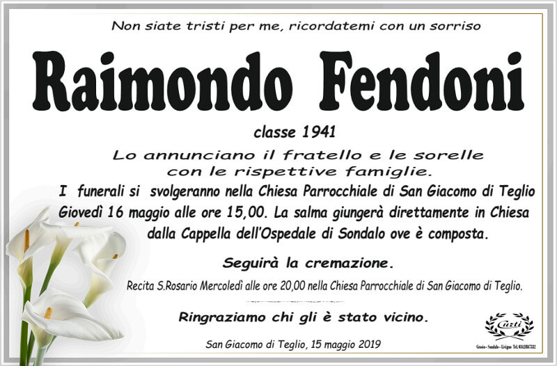 necrologio Fendoni Raimondo