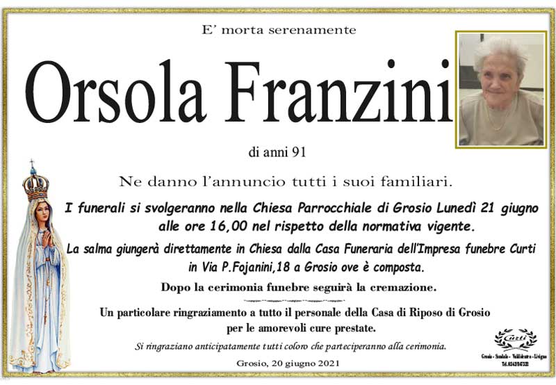 necrologio Franzini Orsola