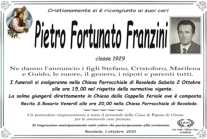 necrologio Franzini Pietro Fortunato