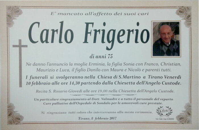 necrologio Frigerio Carlo