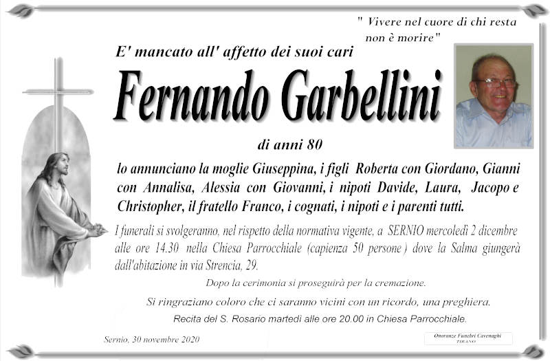 necrologio Garbellini Fernando
