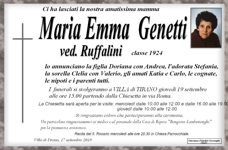 necrologio Genetti Maria Emma