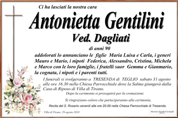 Necrologio Gentilini Antonietta