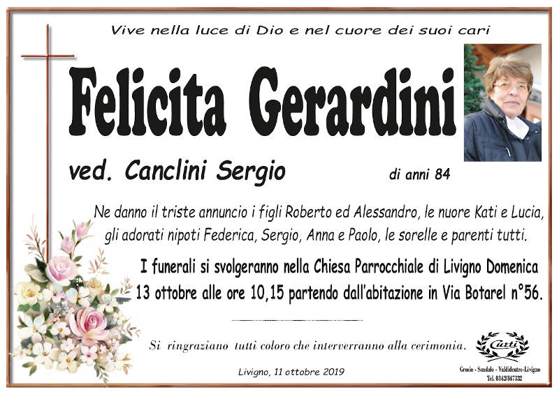 necrologio Gerardini Felicita