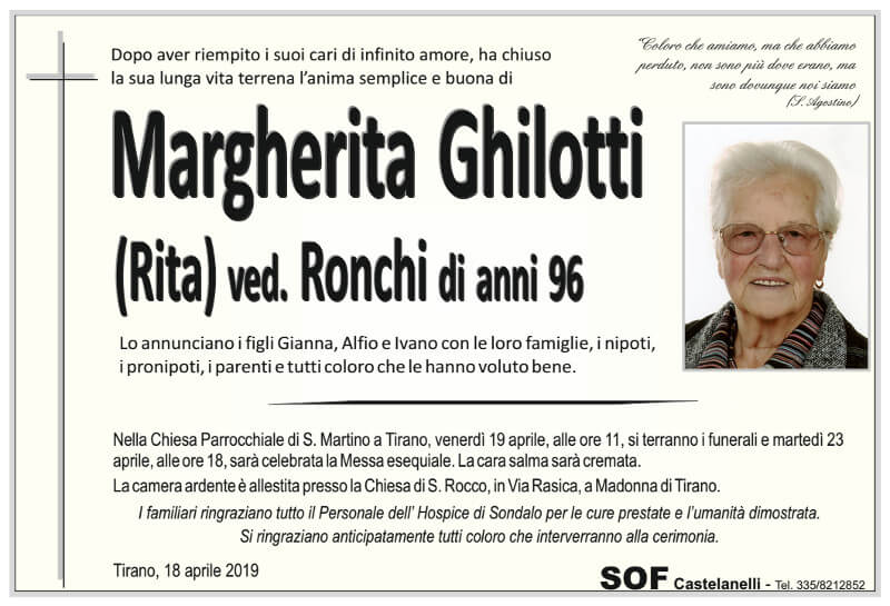 necrologio Ghilotti Margherita
