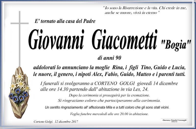 necrologio Giacometti Giovanni